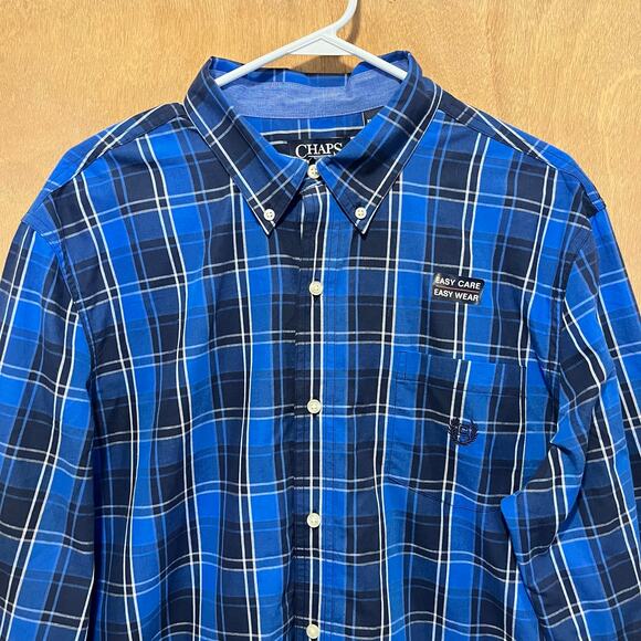 Chaps Men’s Button Down NWT Size XL Blue Plaid Cotton Easy Care - Picture 3 of 16